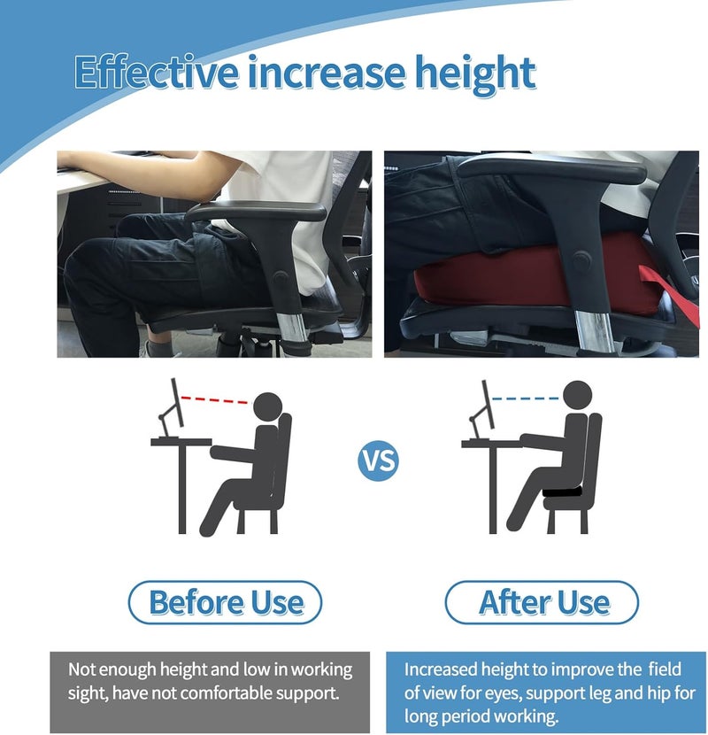 YOUFI Leather Seat Cushion Extra-Thick Booster for Office Chair to Rise Height - Full Filling for Support - with Breathable Cover, Handle and Buckle - Relieves Back Pain – 18"x16"x6" (Red) - Image 3